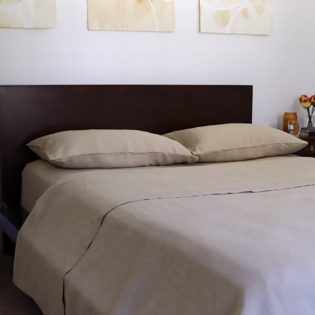Huddleson Italian linen top sheet in a beautiful shade of camel gold tan