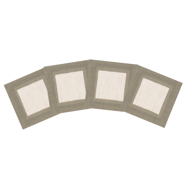 Natural Linen Cocktail Napkin with Sage Green Border