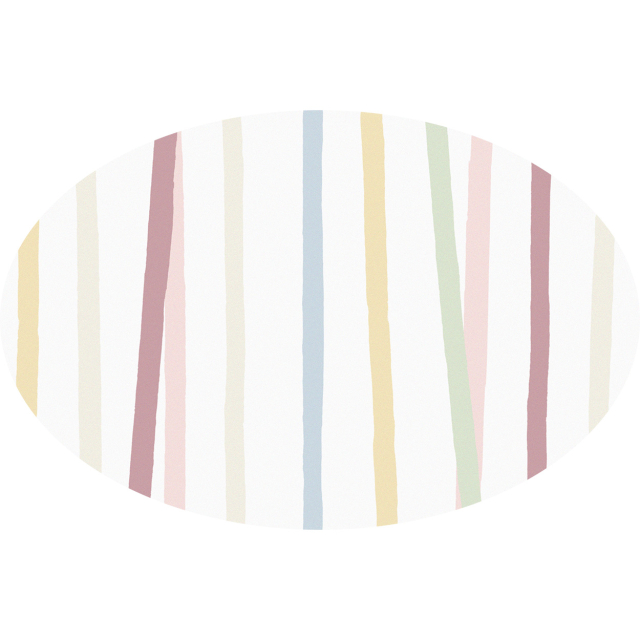 Huddleson white oval linen tablecloth pastel pink blue green stripes
