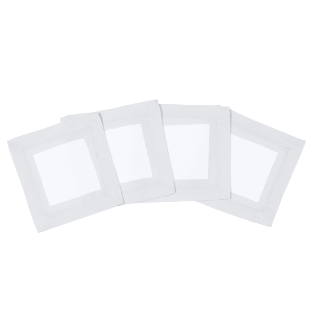 Cinta white linen cocktail napkin coaster silver grey border