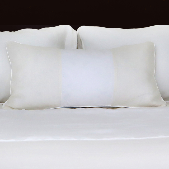 Ivory linen pillow cover white piped edge