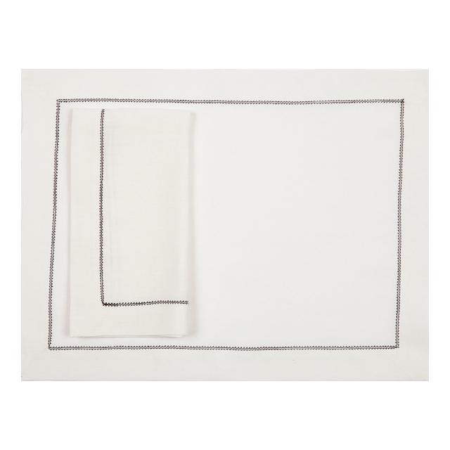 Huddleson Ivory Placemat with Chocolate Contrast Hemstitch