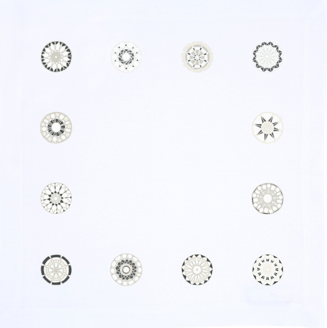 Modern Lace Suzani Linen Napkin Grey and White
