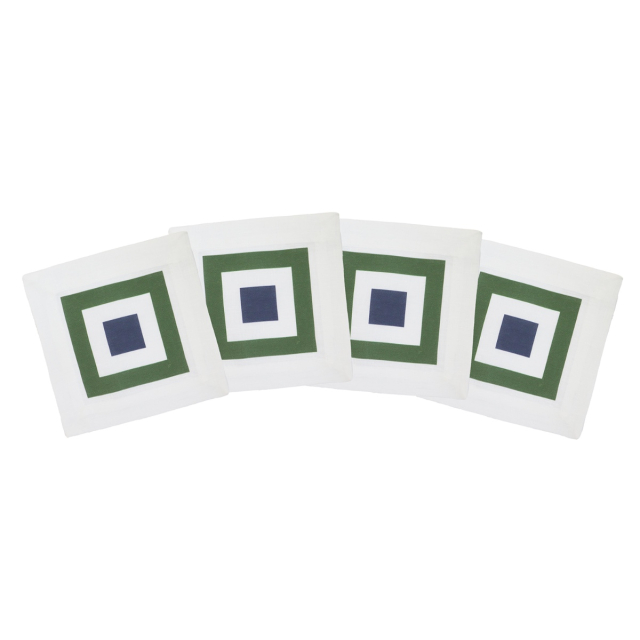 Maze Green Linen Cocktail Napkin