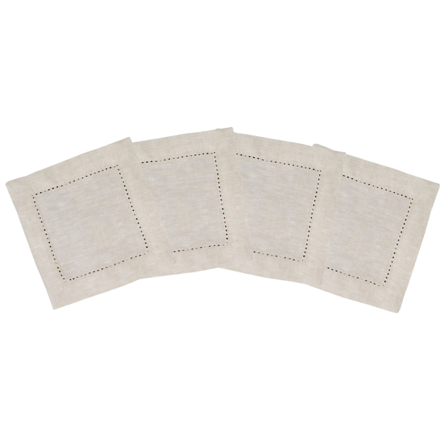 Natural linen hemstitched cocktail napkin