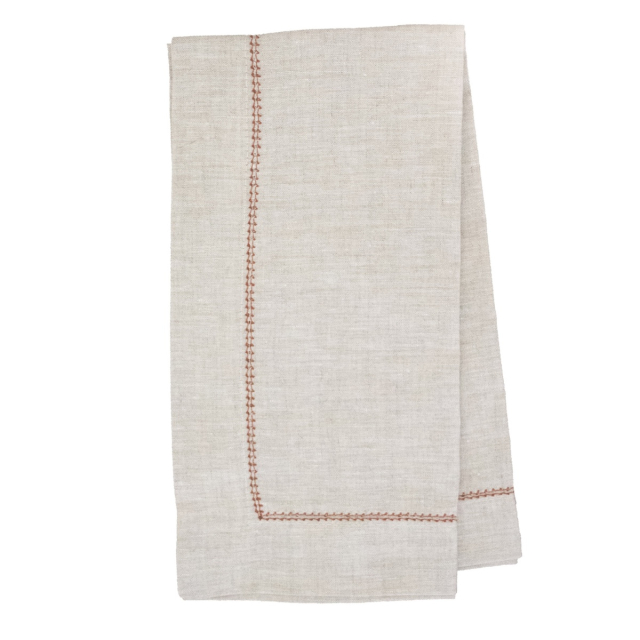Natural linen napkin terracotta hemstitch trim
