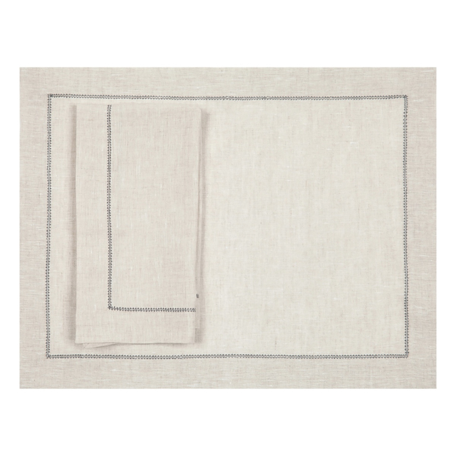Natural Linen Placemat with Charcoal Contrast Hemstitch