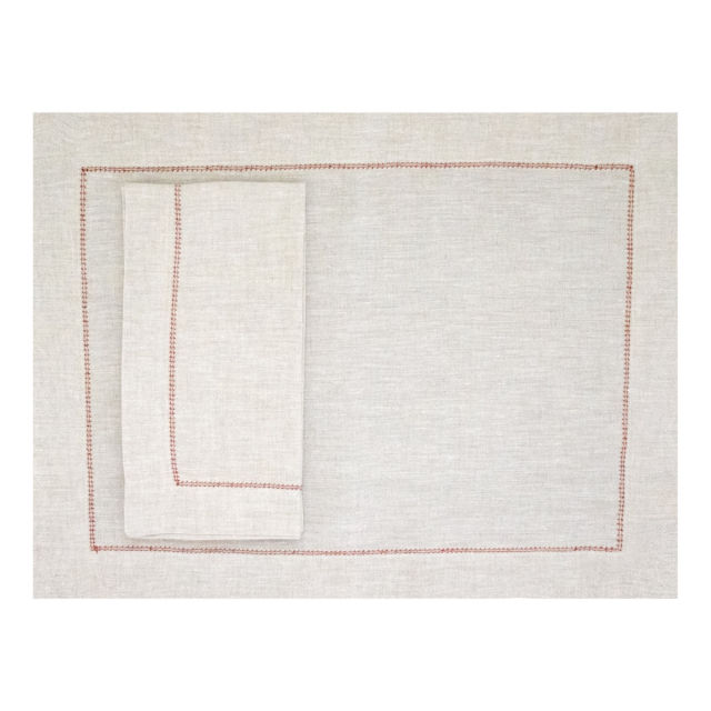 Natural linen hemstitched placemat terracotta trim