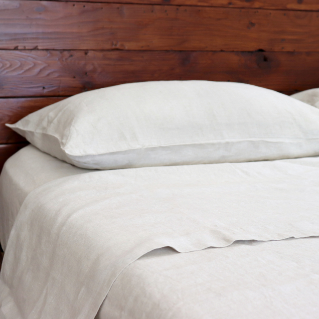 Huddleson natural linen sheets pure Italian linen bedding set undyed flax color