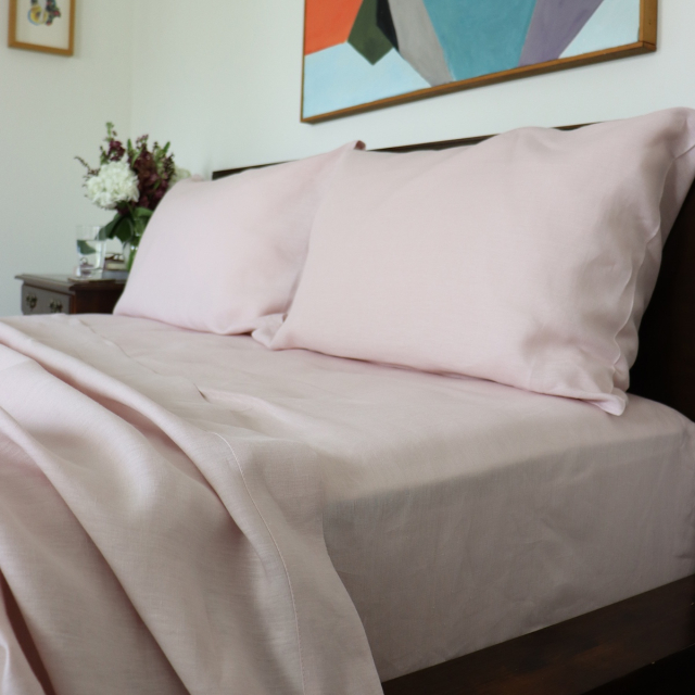 pink linen fitted sheet