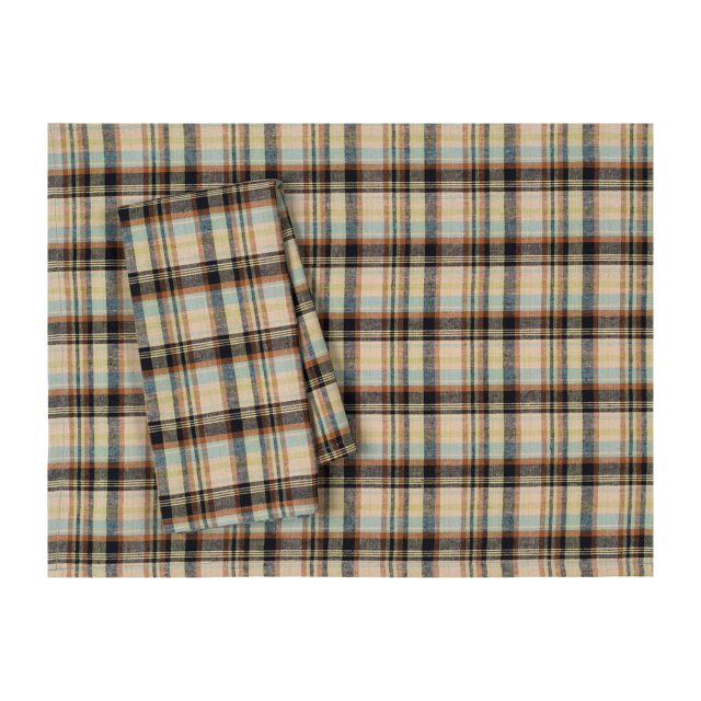 Neutral plaid check cotton placemat brown blue