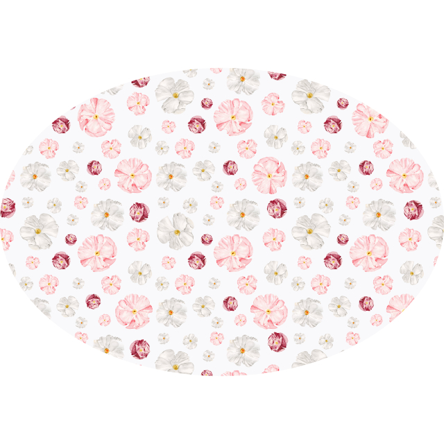 Poppy print floral oval linen tablecloth burgundy white