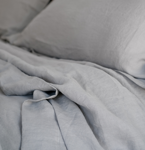 Silver grey pure linen vintage washed top sheet