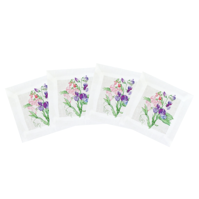 Sweet Pea linen cocktail napkin