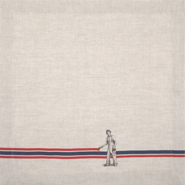 French ticking natural linen red blue stripe napkin