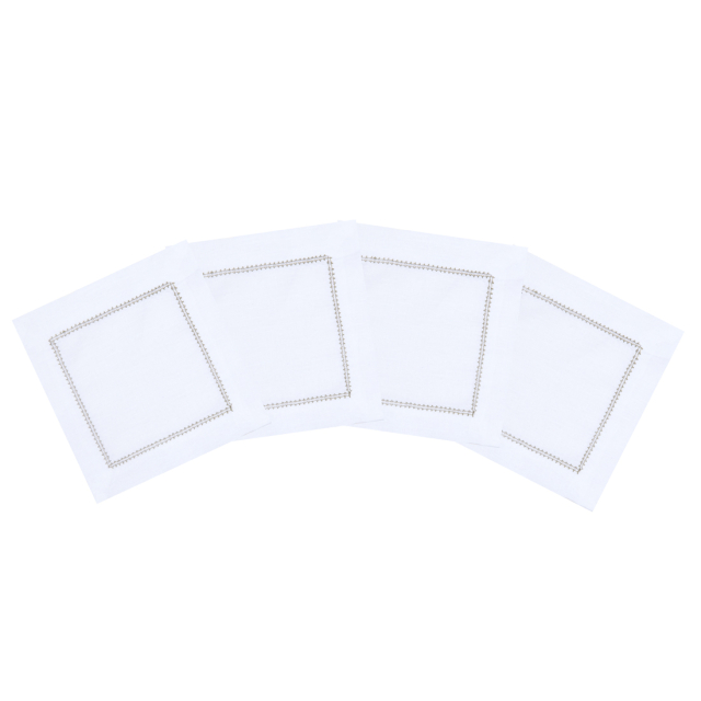 White Cocktail Napkin with Sage Green Contrast Hemstitch