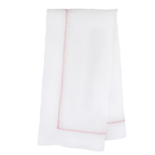 White linen napkin pink hemstitch