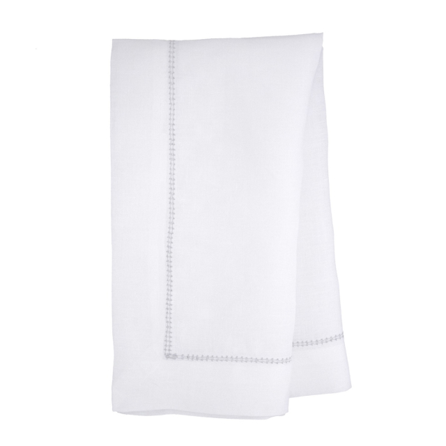 White hemstitched linen napkin grey trim