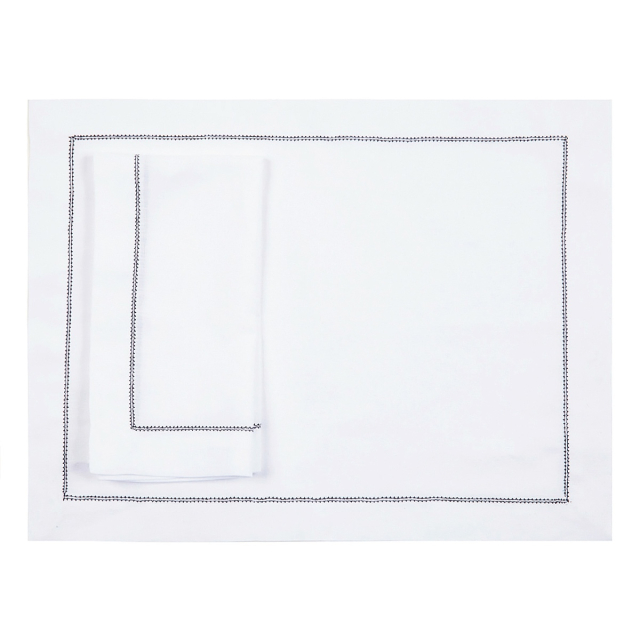 White Linen Placemat with Black Contrast Hemstitch