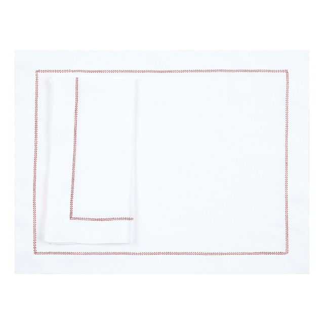 White Linen Placemat with Red Contrast Hemstitch