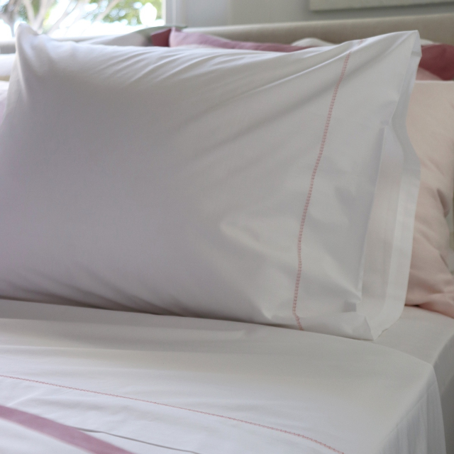 white cotton top sheet pink hemstitch