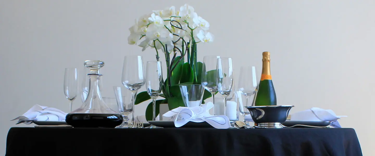 Black Linen Tablecloth and Hemstitched Napkins