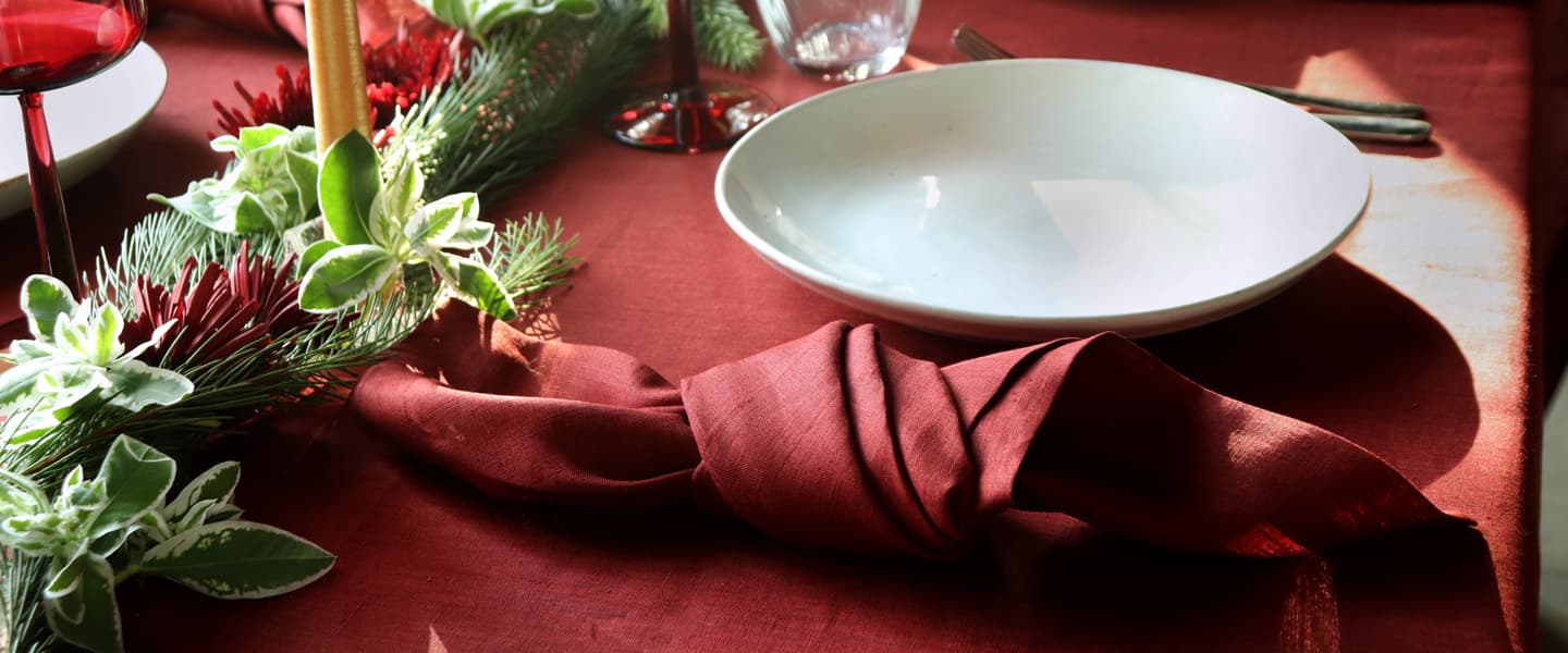 Burgundy Red Linen Tablecloth & Napkins