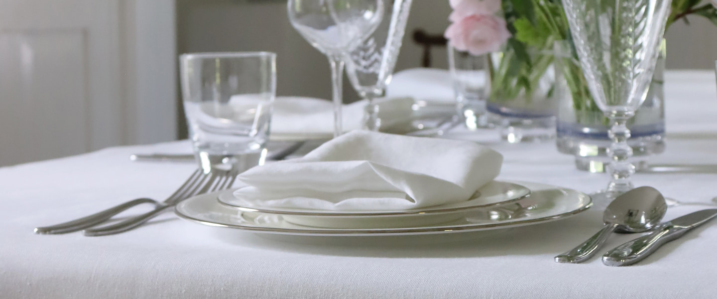 White Italian Linen Tablecloth & Napkin