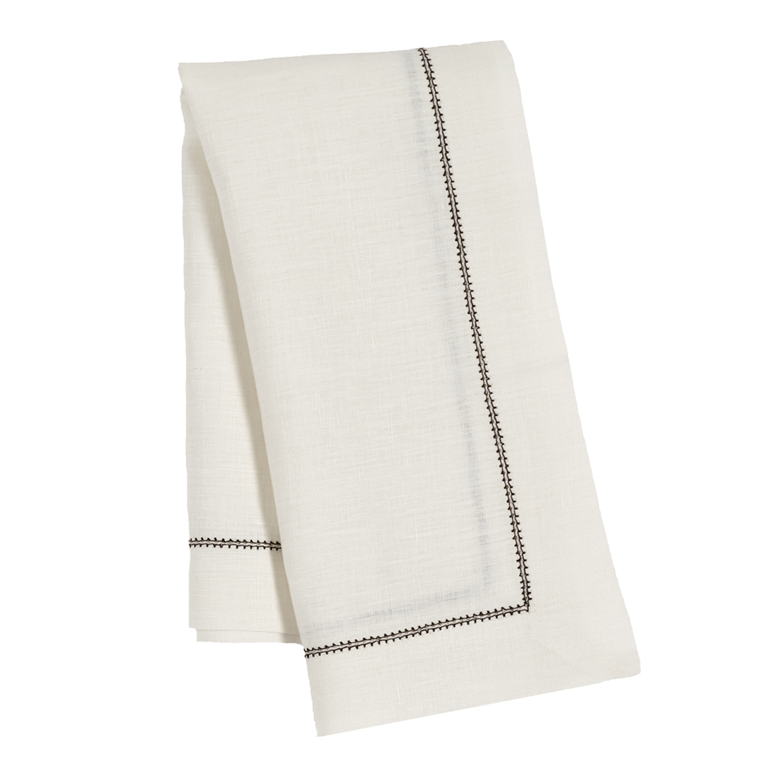 Ivory Napkin Chocolate Hemstitch <br> $28.00