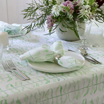 Leaf Green Linen Tablecloth <br>$250