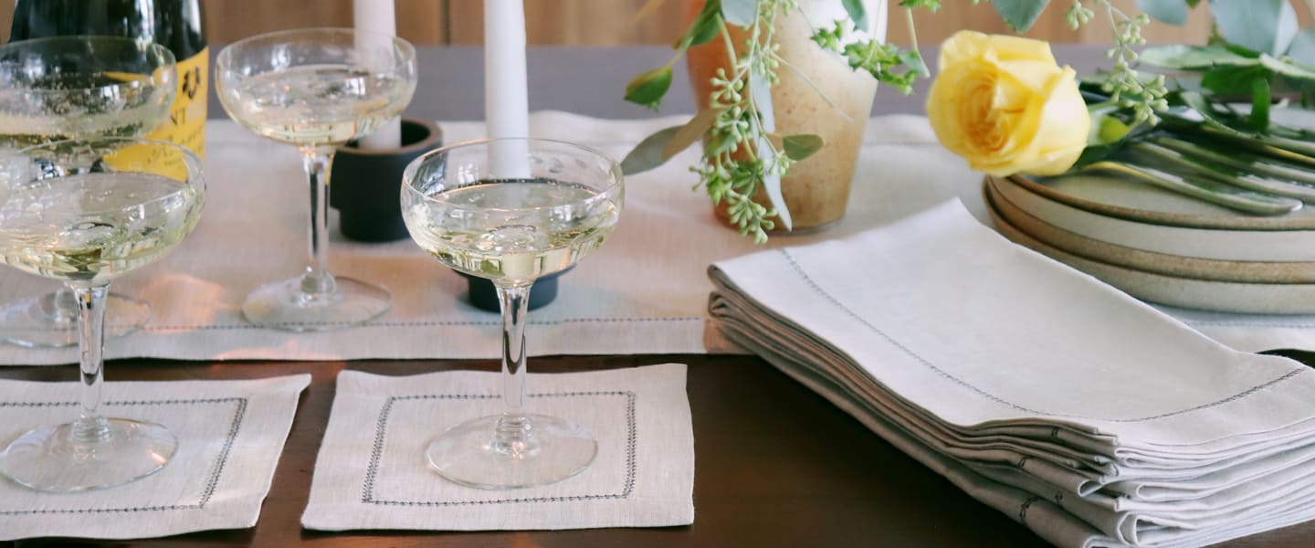 Natural Linen with Charcoal Hemstitch