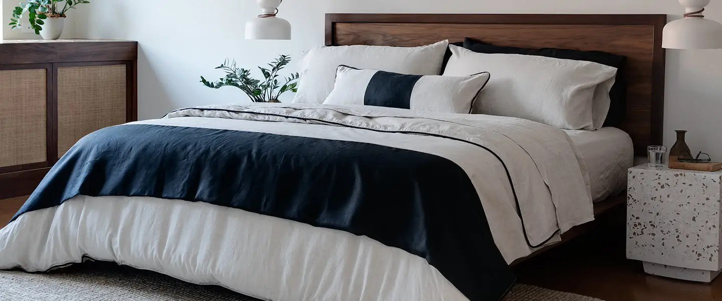 Black & Natural Linen Blanket Reversible