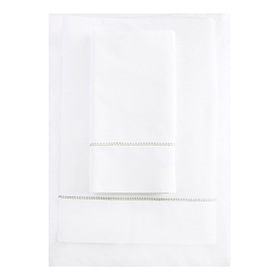 White Percale Sheet Set Green Hemstitch <br> $420