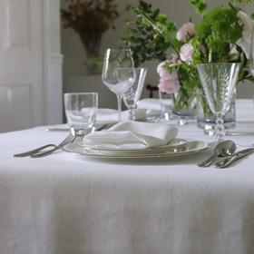 White Linen Tablecloth <br> $250