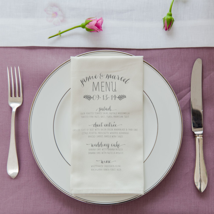 Custome printed wedding menu napkin