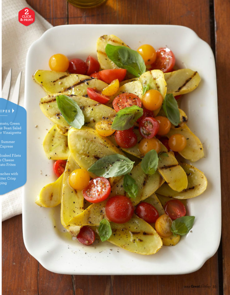 Outdoor entertaining grilled squash cherry tomato salad