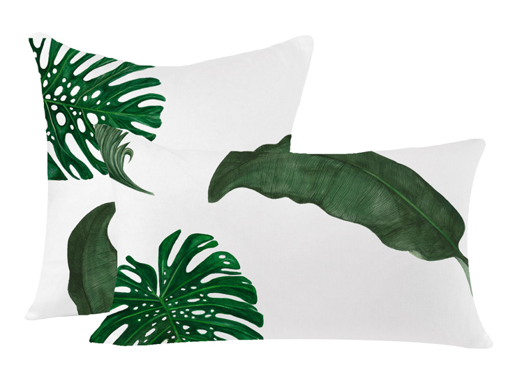 Tropical Leaves Linen Pillow cover palm print 