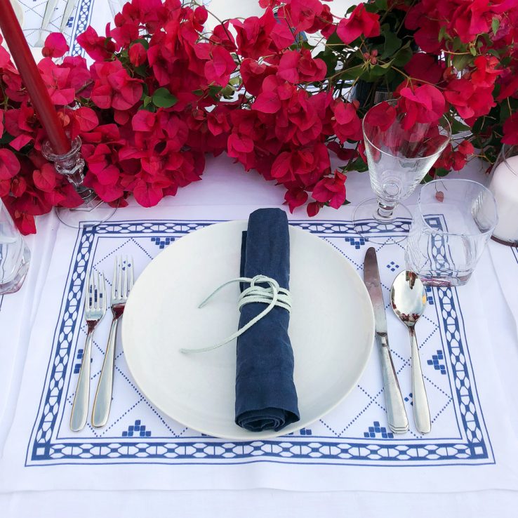 Greek table setting blue and white