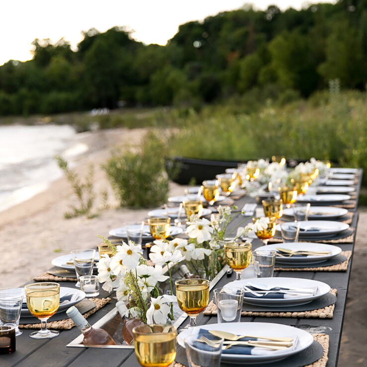 Summer Dining Autumn Transition Fall Back Labor Day Seaside Beach Outdoor Party Amber Poppies Napkins Linens Decor