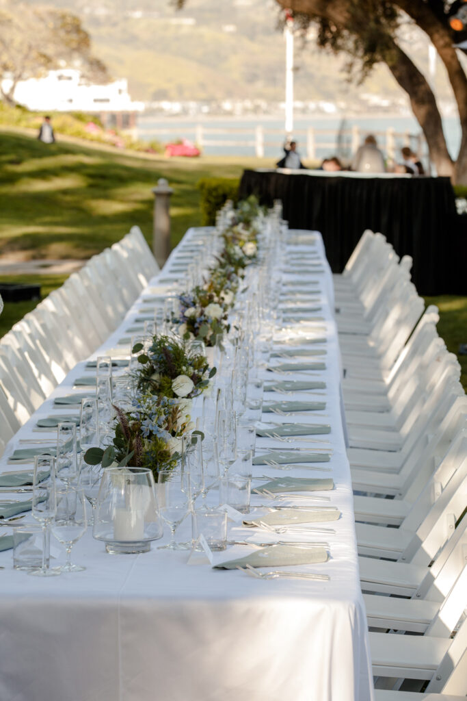 Malibu Wedding Long Dinner Table at Adamson House Spring Floral Centerpieces
