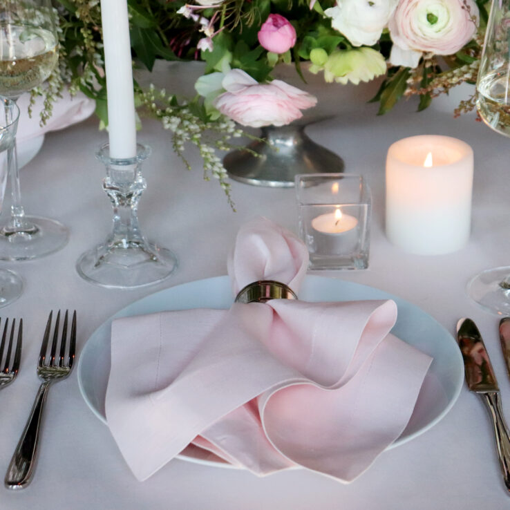 Pastel pink rose carnation blush cotton candy baby girl bridal spring linen tablecoth napkin