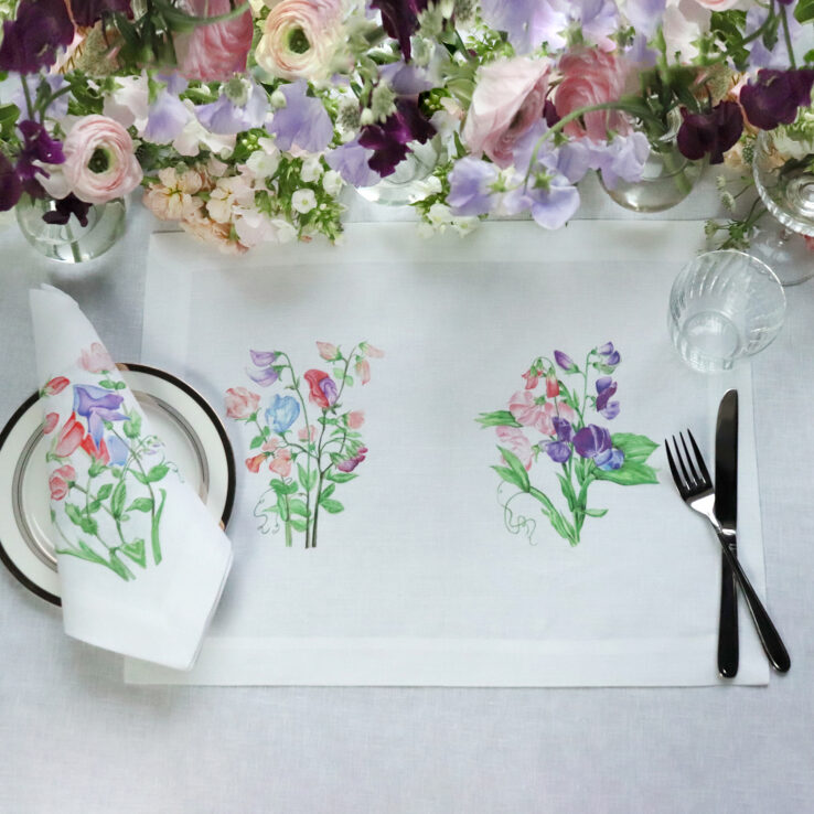 Sweet Pea Linen Placemat and Napkin shabby chic floral Laura Ashley garden party cottage core