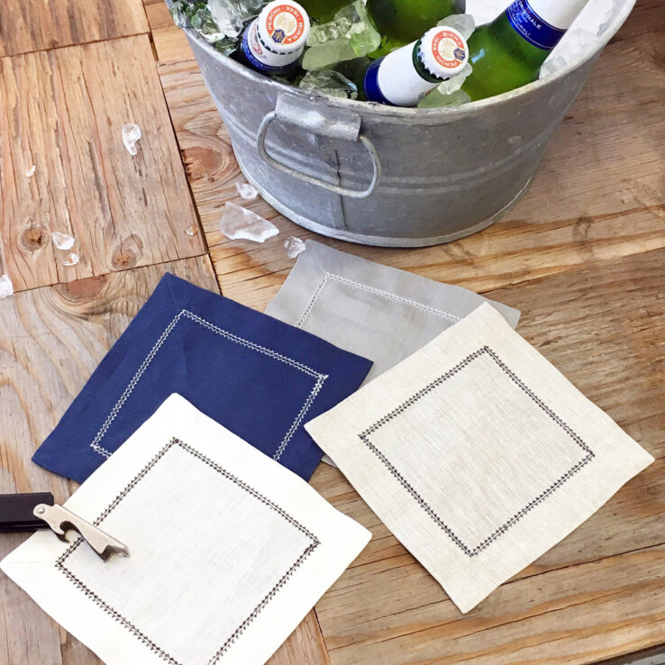 Huddleson hemstitched linen cocktail napkin