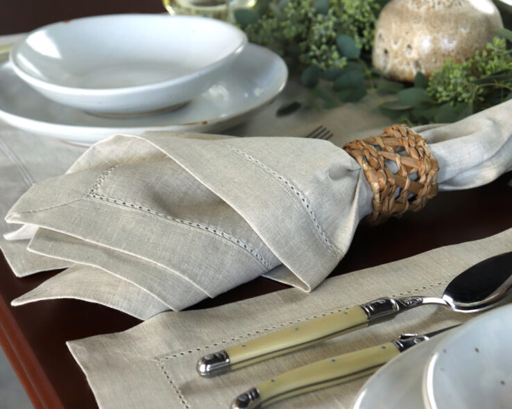 natural undyed unbleached flax linen hemstitched napkin 