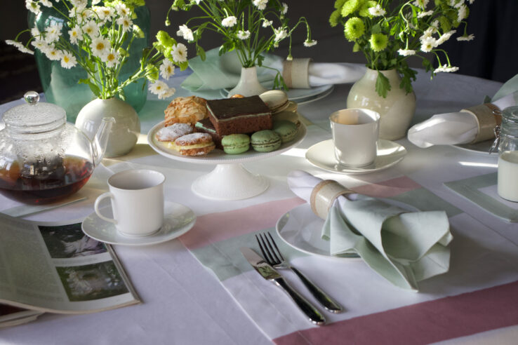 pastel striped table runner for summer