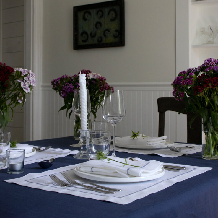 Navy Blue Linen Tablecloth 