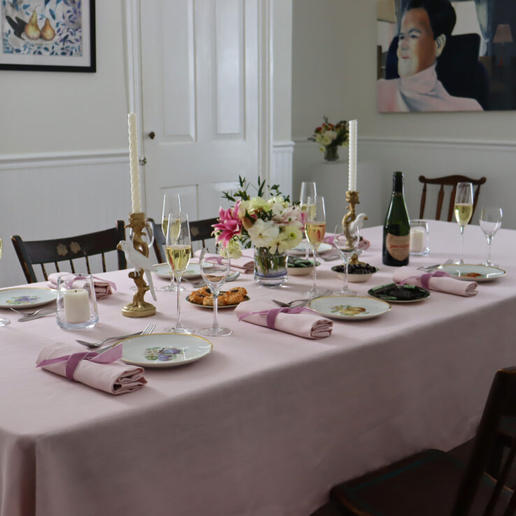 pink linen tablecloth for summer