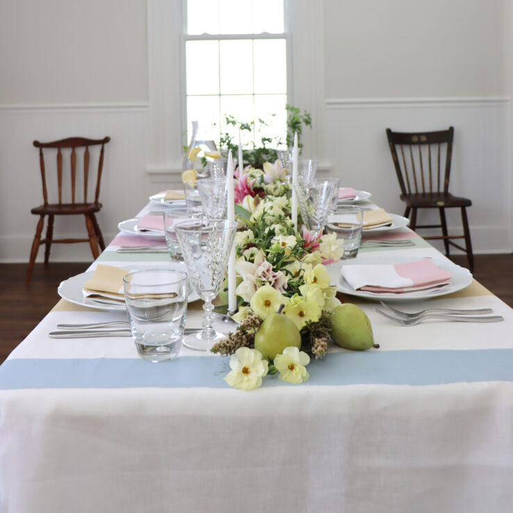 Striped pastel linen tablecloth