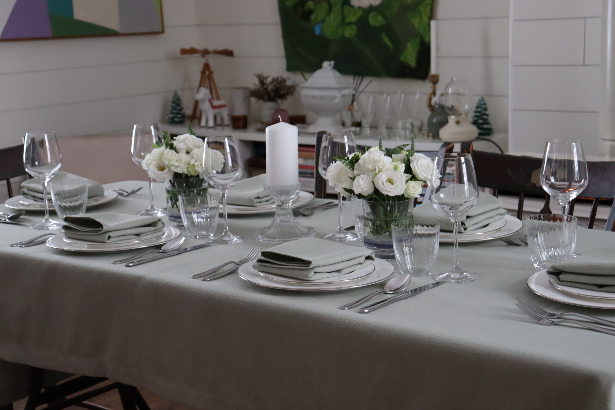 easy care sage green tablecloth faux linen