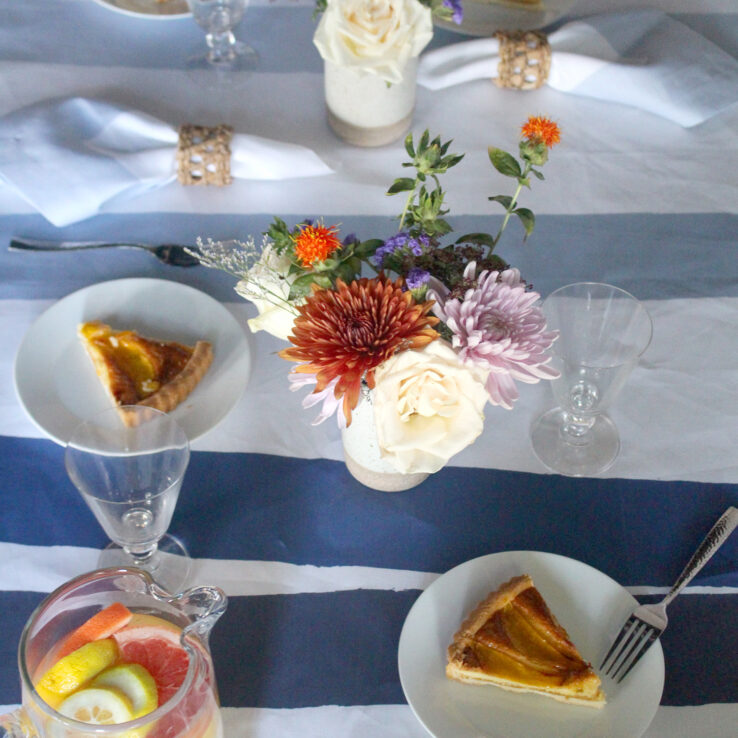 blue and white striped line tablecloth summer